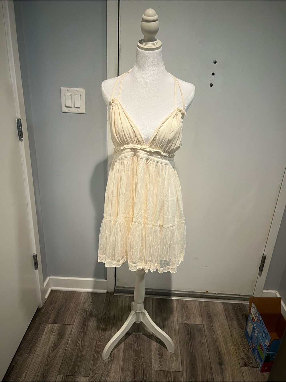 Boho Cream Mini Dress with Textured Hem